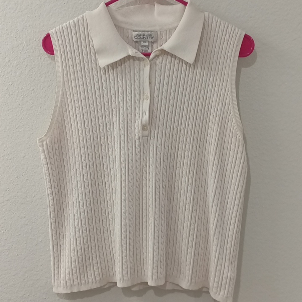 Jones New York Country White sweater Tank Top Size XL